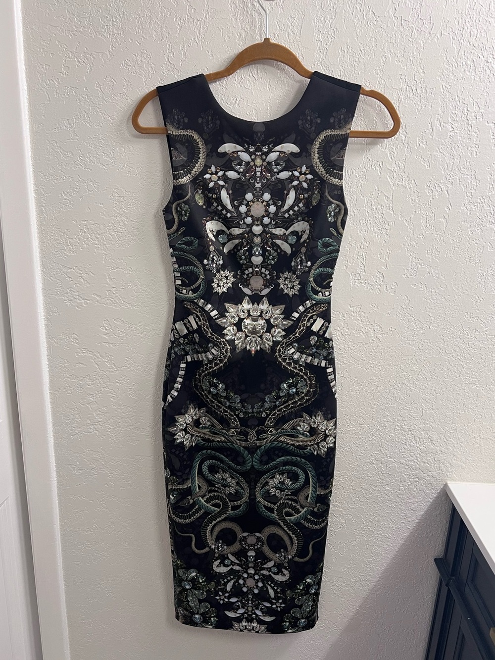 Ted Baker Black Embellished Midi Dress with Green and Silver Accents